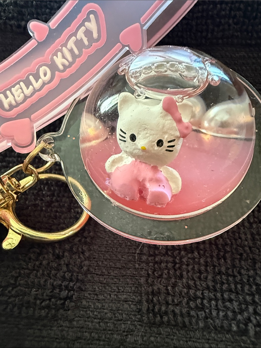 Hello Kitty Pink Pom Pom Keychain Charm with Clear Hello Kitty Pendant - Picture 5 of 5